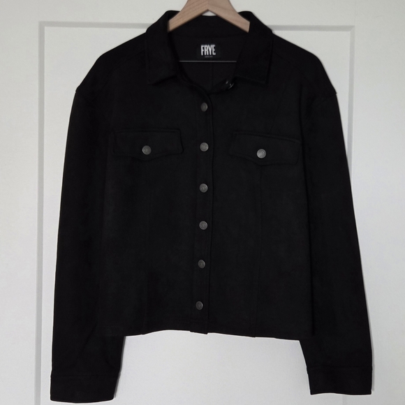 Frye Jackets & Blazers - Frye Suede Like Button Front Jacket Stretch Womens M (Estimate) Black